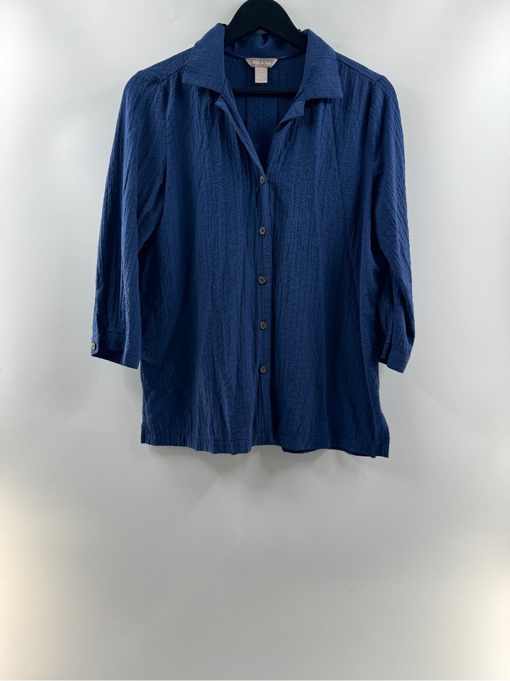 White Stag Blue Textured Button Up Blouse Women’s Medium